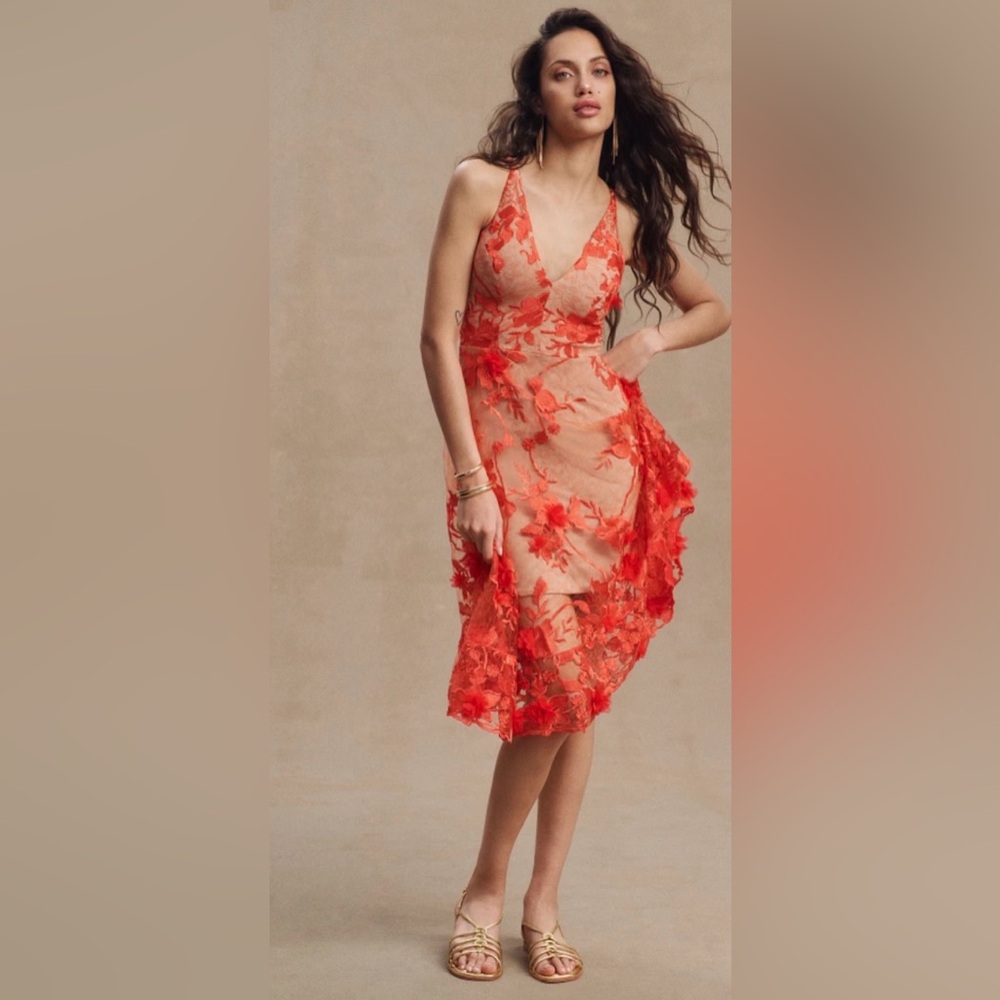 Dress the Population - Tangerine Floral Midi Dress